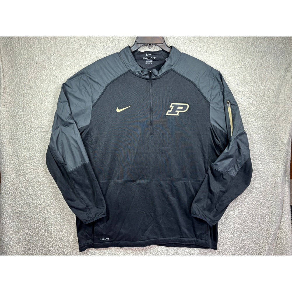 Nike Purdue Boilermakers Dri Fit Coaches 1/4 Zip Jacket Mens 2XLT Black Sideline
